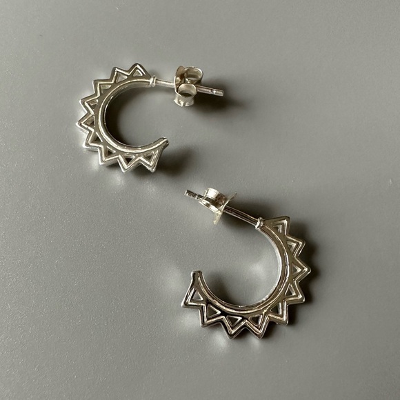 Sterling Silver Open Hoop Spike Earrings - Picture 3 of 9